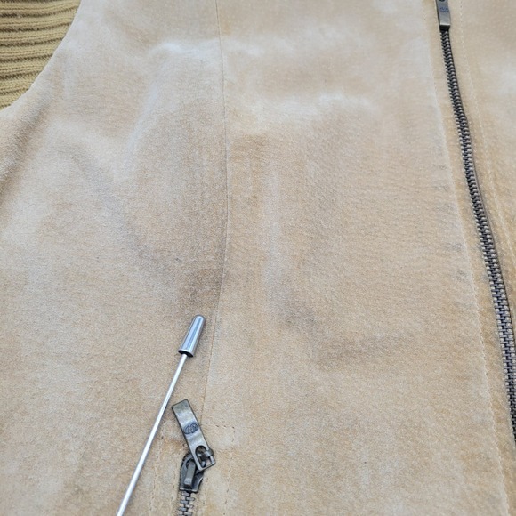 Vintage A.M.I. Camel Suede Leather Jacket | Knit Sleeves‎ & Collar Womens Sz LHO - Picture 9 of 12